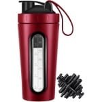 Shakerfles 830 ml - Lekvrije eiwitshaker met zichtvenster voor shakes, pre-workout, smoothies en dranken - Handig voor sportschool, kantoor, buiten - RVS binnenkant - Rood