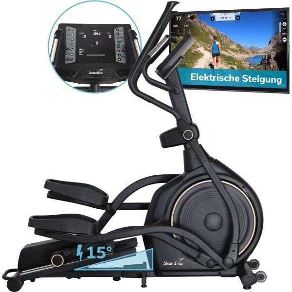 Skandika crosstrainer Carbon P30-S - Elliptische trainer voor thuis, met helling, tot 150 kg, 32 weerstandsniveaus, Bluetooth, app compatibel | Fitnessapparaat, trainingsapparaat voor duurtraining