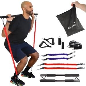 Skandika multi-weerstandsbanden met stang - Pilates bar met resistance bands, krachttraining, 3 weerstandsniveaus, online trainingsgids, veel accessoires, fitnesstraining, te gebruiken met Nemo IV en V3000