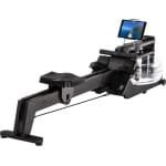 Skandika waterroeier Styrke Premium - Made in Germany, roeimachine water van hout, Kinomap app-functie, roeitrainer voor thuis, essen uit Duitsland, rood gekleurd geolied, tot 180 kg