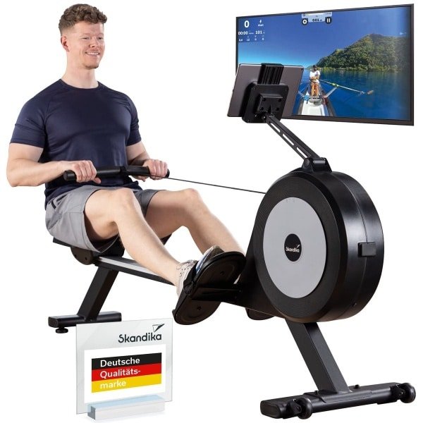 Skandika zelfgenererende roeitrainer met generator Njord P6-G - 32 elektrische weerstandsniveaus, tot 200 cm en 135 kg, compatibel met Kinomap-app, voor thuis | Fitnessapparaat voor krachttraining