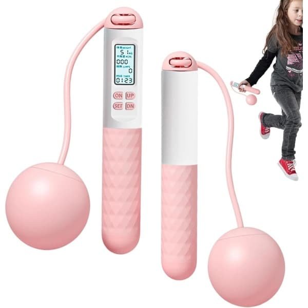 Snoerloze Springtouw - Fitness Touw - Cardio Training - Digitale Teller - 17.5 cm Handvat - Roze en Wit