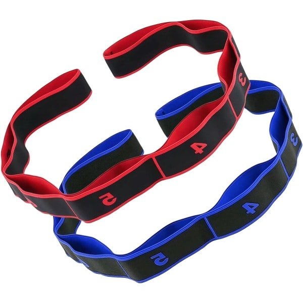 Sport Elastieken Set - Fitness Banden - Krachttraining & Yoga - Verstelbare Lussen - 90cm x 4cm - Rood en Blauw