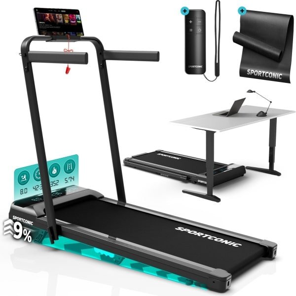 Sportconic Loopband 1-12km/u - Walking Pad - Loopband Inklapbaar - Wandelband - Met Hellingfunctie - Incl. Tablethouder, Afstandsbediening en Beschermmat