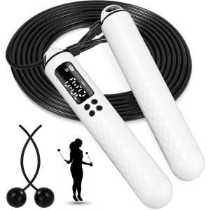 Springtouw - Draadloos springtouw - Verstelbaar springtouw - Met teller - Geschikt voor alle leeftijden en geslachten - Ideaal voor fitness, workouts, cardio en thuisgyms - Wit