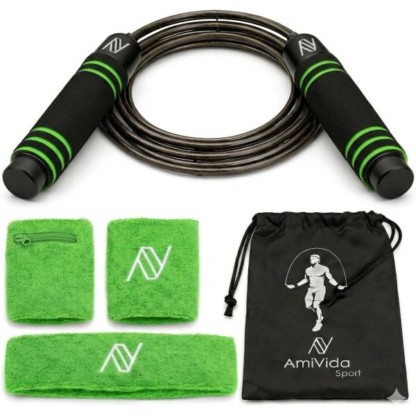 Springtouw Fitness Set - Oefenmateriaal Cardio - Thuis Training - Verstelbaar Koord - 300cm Lengte - Groen