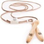 Springtouw Leer - Fitness Touw - Cardio Training - Houten Handgrepen - 300 cm - Natuurlijk