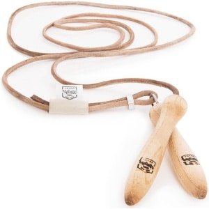 Springtouw Leer - Fitness Touw - Cardio Training - Houten Handgrepen - 300 cm - Natuurlijk