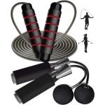 Springtouw - Oefentouw Fitness - Cardio Training - Ergonomisch Handvat - 110 Inch Lengte - Zwart Rood
