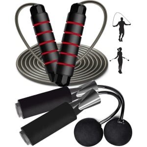 Springtouw - Oefentouw Fitness - Cardio Training - Ergonomisch Handvat - 110 Inch Lengte - Zwart Rood