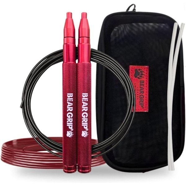 Springtouw Snelheid - Fitness Touw - HIIT Boksen CrossFit - Verstelbare Handgrepen - Aluminium Staal - Rood
