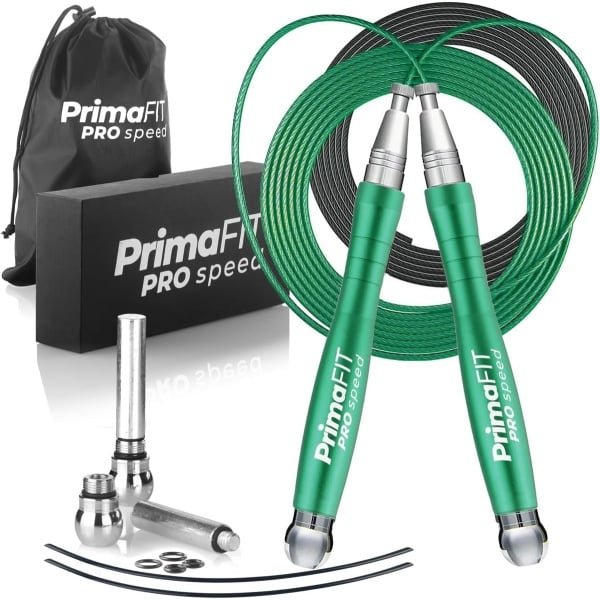 Springtouw met Gewichten - Fitness Touw - Cardio Training - Verstelbaar met Kogellagers - 3 Meter Lengte - Groen