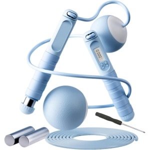 Springtouw zonder touw - Fitness springtouw - Cardio training - Intelligente teller - Verstelbaar gewicht - Blauw