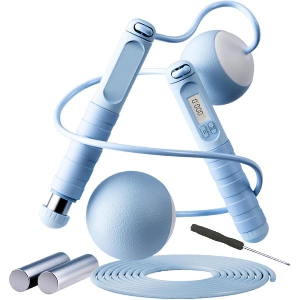 Springtouw zonder touw - Fitness springtouw - Cardio training - Intelligente teller - Verstelbaar gewicht - Blauw