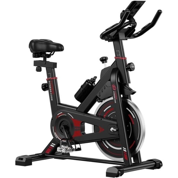 Stationaire Hometrainer - Spinfiets Fitnessapparaat - Indoor Cardiotraining - Verstelbare Zitting Stuur - 103x46x113 cm - Zwart Rood