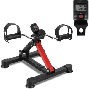 Stoelfiets - Opvouwbare Bureaufiets met Display - Fietstrainer met Instelbare Weerstand - Mini Hometrainer - Under Deskbike - Mobiliteitstrainer - Fitness - Bewegen Tijdens Je Werk - Beentrainer - Geschikt voor Armen en Benen - zwartrood