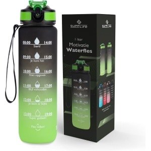 Supplife Nederlandse Motivatie Waterfles - 1 Liter - Nederlandse Tekst - Drinkfles - Waterfles met Tijdmarkeringen - Waterfles met rietje - Fitness & Crossfit - Inclusief Schoonnmaakborsteltje - Onyx Lime