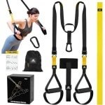 Suspensietrainer Set - Fitness Sling Trainer - Thuis Krachttraining - Verstelbare Lengte 300kg Belasting - Hoofdband 1.4-1.9m - Geel Zwart