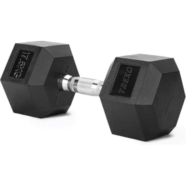 TREXO Halters 2,5 kg - 35 kg hexagon duurzaam rubber gietijzer voor krachttraining thuis met ergonomische greep stabiele en veelzijdige halter hex