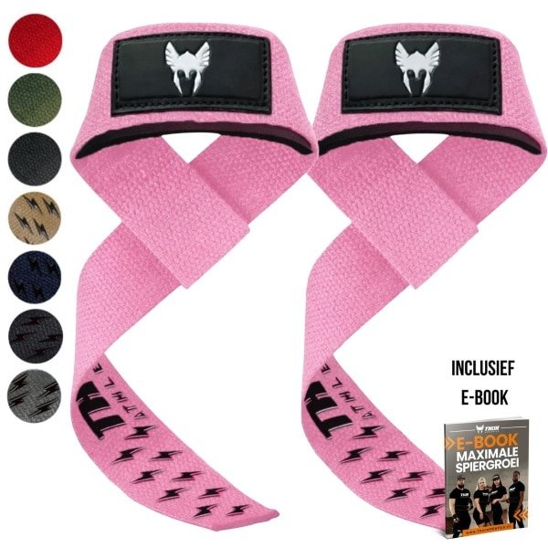 Thor Athletics Lifting Straps - Extra Grip - Krachttraining Accessoires - Powerlifting Straps - Deadlift Straps - Roze - Inclusief E-Book - One Size