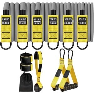 Trainingsbanden Set - Krachtbanden Elastisch - Krachttraining Pilates - Stevige Antislip Grip - 30 x 25 x 5 cm - Geel