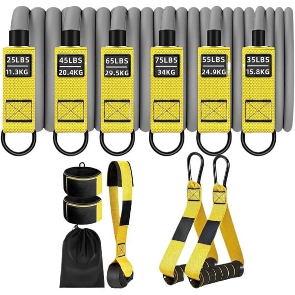 Trainingsbanden Set - Krachtbanden Elastisch - Krachttraining Pilates - Stevige Antislip Grip - 30 x 25 x 5 cm - Geel