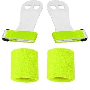 Turnleertjes Bailie Groen maat 1/S (1 paar) met Korte Groene Polsbanden (1 paar) Turnen Gymnastiek Beginners Leertjes Grips Turnen Gymnastiek Crossfit Leer Bescherming Handen Brug Rekstok Ringen