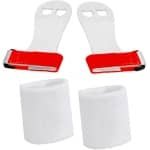 Turnleertjes Bailie Rood maat 4/XL (1 paar) met Korte Witte Polsbanden (1 paar) Turnen Gymnastiek Beginners Leertjes Grips Turnen Gymnastiek Crossfit Leer Bescherming Handen Brug Rekstok Ringen