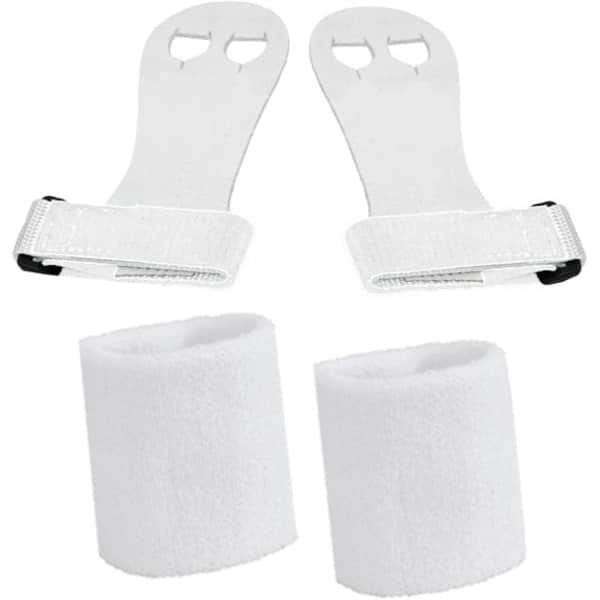 Turnleertjes Bailie Wit maat 4/XL (1 paar) met Korte Witte Polsbanden (1 paar) Turnen Gymnastiek Beginners Leertjes Grips Turnen Gymnastiek Crossfit Leer Bescherming Handen Brug Rekstok Ringen