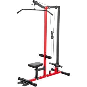 VEVOR Lat Pulldown Station, 2-in-1 Lat Pulldown Tower, ca. 227kg Draagvermogen, Power Station met Lat Pulldown Bar, Krachttraining voor Rug, Armen en Schouders, Lat Pulldown Machine voor Thuisfitness, Zwart-Rood