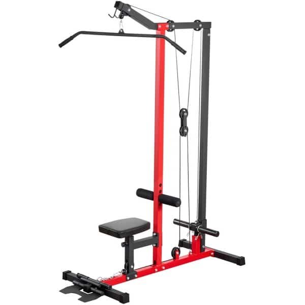 VEVOR Lat Pulldown Station, 2-in-1 Lat Pulldown Tower, ca. 227kg Draagvermogen, Power Station met Lat Pulldown Bar, Krachttraining voor Rug, Armen en Schouders, Lat Pulldown Machine voor Thuisfitness, Zwart-Rood