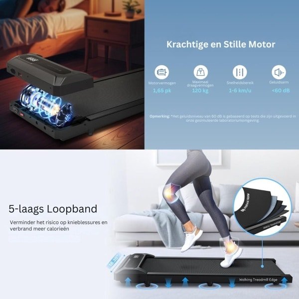 VLSelect®Loopband inklapbaar - Hometrainer Elektrisch - walking pad Fitness - Zwart