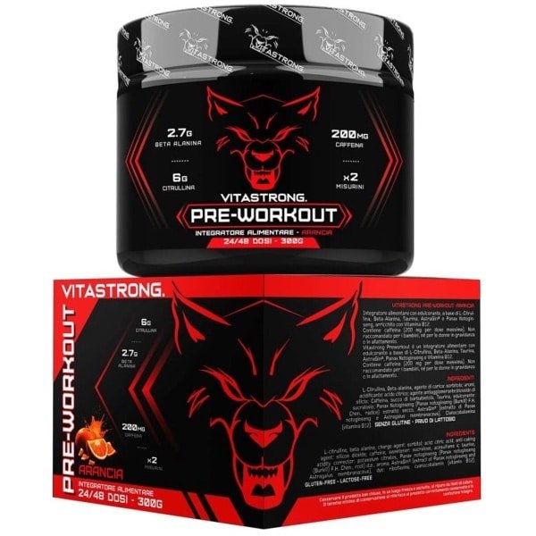 Vegan Potent Pre-Workout 300g - L-Citrulline, Beta-Alanine, Cafeïne, Taurine, AstraGin, Panax Notoginseng - 24 Porties, Sinaasappel - Gemaakt in Italië