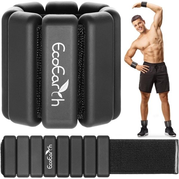 Verstelbare Enkel- en Polsgewichten - Set van 2 - 450 g - Zwart - Siliconen Gewichtsarmbanden voor Fitness, Krachttraining, Hardlopen, Yoga - EcoEarth