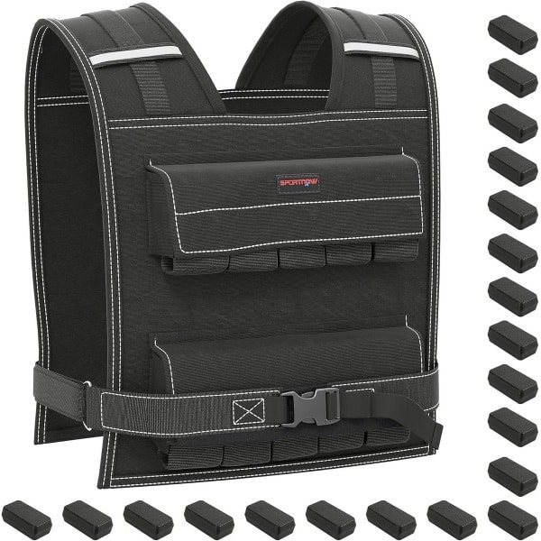Verstelbare Gewichtsvest 20 kg - Looptraining, Krachttraining, Reflecterend - Zwart