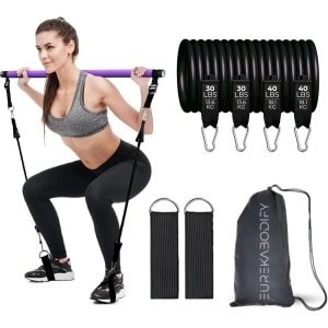 Verstelbare Pilates Stang met 4 Weerstandsbanden - Full Body Fitness & Krachttraining