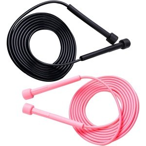 Verstelbare Springtouwen 280 cm - 2 stuks PVC Fitness Rope voor Cardio, Conditiesport en Personal Training - Draaibare Kogellagers, Antislip Handvatten - Zwart & Roze