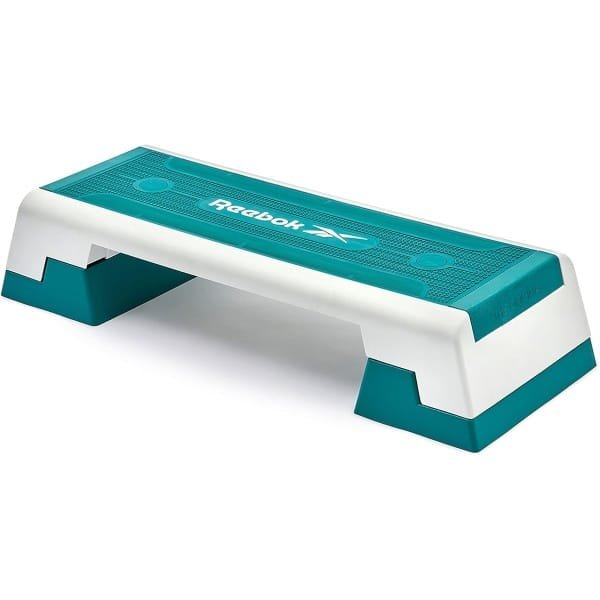 Verstelbare Stapbank - Fitness Step - Cardio Training - Drie Hoogte-instellingen - 102x38x25 cm - Wit/Teal