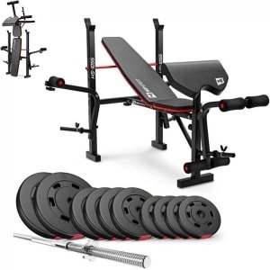 Verstelbare Trainingsbank met Halterset en Curlpult voor Complete Krachttraining