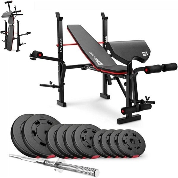 Verstelbare Trainingsbank met Halterset en Curlpult voor Complete Krachttraining