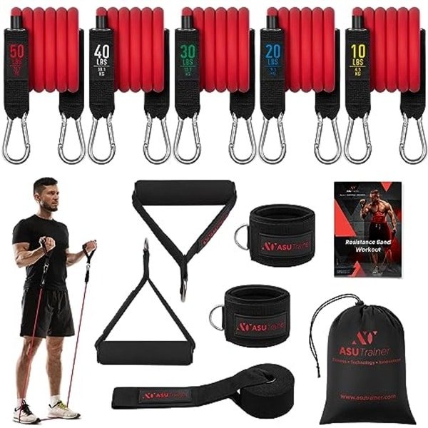 Verstelbare Weerstandsbanden Set voor Krachttraining - 5 Trainer Banden (10-50 lbs) voor Thuisworkouts