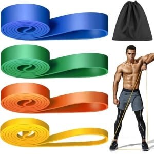 Vier verschillende weerstandsbanden voor krachttraining, pilates en yoga - ideale fitnessbanden voor mannen en vrouwen