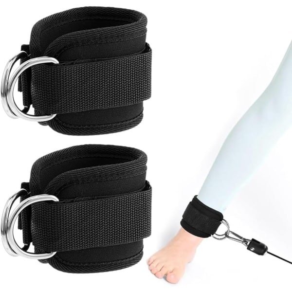 Voetlussen Set - Kabel Trekkoord - Krachttraining Benen - Dubbele D-ringen - 19x9x0.9 cm - Zwart