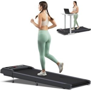 Wandelpad met helling - Slimme loopband voor onder het bureau met spraakbesturing, 6% helling, compatibel met WELLFIT ZWIFT KINOMAP APP voor thuis of kantoor (tot 300 lbs)
