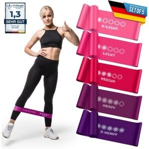 Weerstandbanden Set van 5 - Fitnessbanden voor Krachttraining, Yoga en Pilates met 5 Weerstandsniveaus