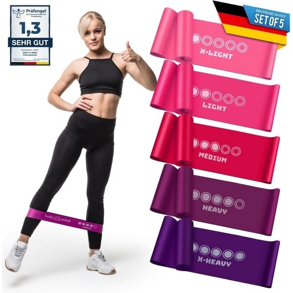 Weerstandbanden Set van 5 - Fitnessbanden voor Krachttraining, Yoga en Pilates met 5 Weerstandsniveaus