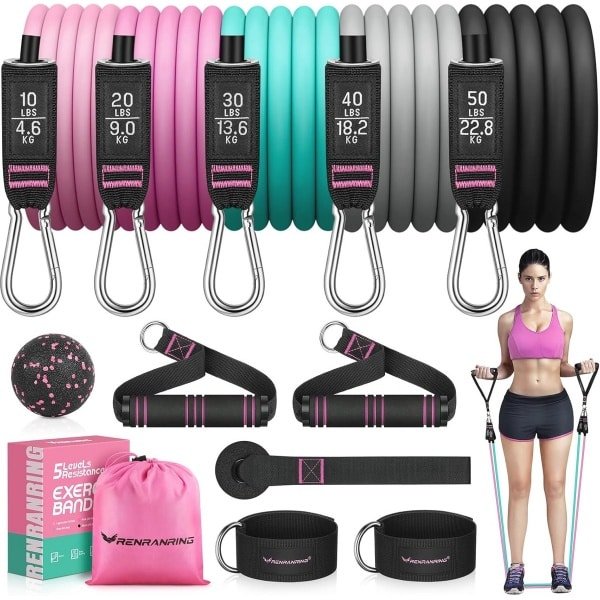 Weerstandsbanden 150 lbs voor Krachttraining - Set met Handgrepen en Enkelbanden voor Thuis Fitness