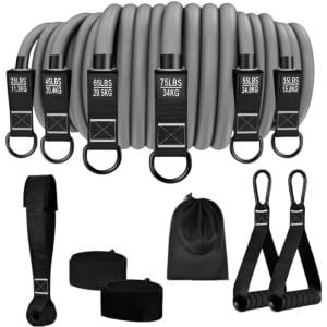 Weerstandsbanden Set - Fitnessbanden Expander - Krachttraining Pilates - Compleet Accessoirepakket - 6 Banden 2 Handgrepen - Zwart