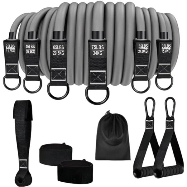 Weerstandsbanden Set - Fitnessbanden Expander - Krachttraining Pilates - Compleet Accessoirepakket - 6 Banden 2 Handgrepen - Zwart