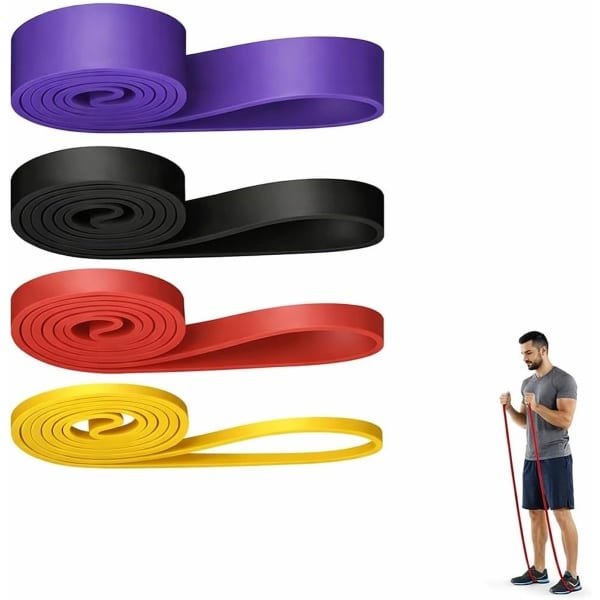 Weerstandsbanden Set - Loopbanden Fitness - Krachttraining Mobiliteit - Natuurlijke Latex - 4 Niveaus - Geel Rood Zwart Paars